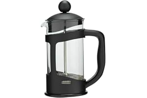 GLOW WHOLESALE Glow Classic Continental,Cafetera negra de 350 ml, cafetera de prensa francesa con olla de vidrio templado a prueba de golpes y filtro de émbolo para granos molidos, té espresso