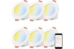 iLC Inteligente LED Faretti da Incasso 8W, Compatibile con Alexa (sono necessari i dispositivi Echo), 2700K-6000K, IP44 Interni per cartongesso Foro Ø68-85mm (Pacco da 6)
