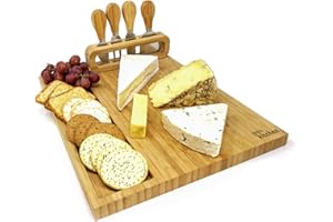 Joeji's Kitchen deska do sera - eleganckie drewno bambusowe - zestaw noży i widelców, taca do wędlin, prezent na Boże Narodzenie, prezenty urodzinowe