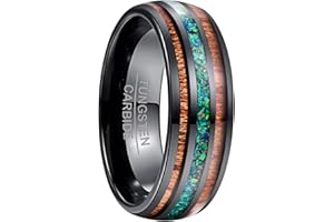 NUNCAD Bague Noir en Tungstène avec Opale/Bois/Lapis Lazuli/Coquilles d'abalone, Bague Homme/Femme pour Mariage Fiançailles Bijoux Mode