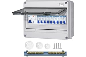 CHENGPI Sicherungskasten Aufputz IP65,Aufputz Verteiler Kleinverteiler,Verteilerkasten für Zuhause/Büro/Einkaufszentrum,Leistungsschalter 100A,Luftschalter 4 * 10A+3 * 16A+2 * 20A/12-Module