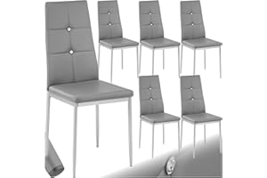 TecTake® Silla de Comedor, Asiento y Respaldo Acolchado, Piel Sintética, Piedras Brillantes, Sillas Modernas, Sillas Cocina, Alta Capacidad de Carga, Montaje Rápido - 6 Sillas Gris