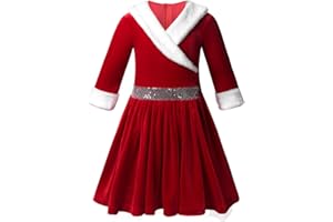 Freebily Robe Habillée Noël Elfe Bébé Enfant Fille Robe Noël Mère Soirée Cérémonie Princesse À Manches Longues Hiver Robes Patinage Danse Scène