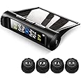 VAOYAO Tire Pressure Monitoring System TPMS, Solar Power Universal Wireless Car Alarm System with 4 External Sensors, LCD Real-time Display 4 Tires' Pressure & Temperature Alerts Ensure Safe Driving