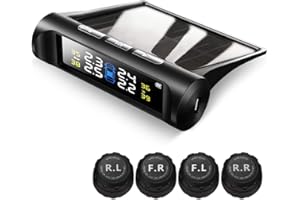 VAOYAO Tire Pressure Monitoring System TPMS, Solar Power Universal Wireless Car Alarm System with 4 External Sensors, LCD Real-time Display 4 Tires' Pressure & Temperature Alerts Ensure Safe Driving