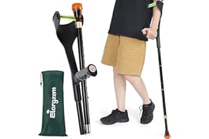 ELorgzem Forearm Crutches, 1Pcs Adjustable Crutches for Adults, Lightweight Crutches for Adults with Cuffs,Can Prevent Slipping, Suitable for Old People, Lame People, Black (Single)