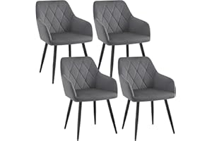 WOLTU Dining Chair Set of 4, Upholstered Armchair with Arms, Metal Legs, Dark Gray Velvet, for Kitchen, Living Room, Lounge, BH352dgr-4