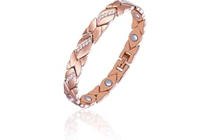 FUGLUS pulseras magneticas，pulsera cobre puro mujer，Pulsera Magnética de Cobre Pulseras Magnéticas Bronceadas Pulseras de Cobre Ajustables con Potentes Imanes para Hombres y Mujeres (Oro rosa)