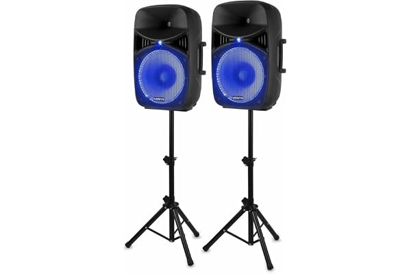 VONYX VPS152A - Enceinte Sono Portable, Puissance de 1000W, Technologie Bluetooth, LEDs au Rythme de la Musique, Livré avec Pieds, Microphone et Télécommande