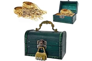 LPAMABA Vintage Holz Schatztruhe Grün Schatzkiste Holz mit Schloss Holztruhe Piratenkiste Piratenschatztruhe Schatztruhe Kinder Lagerung Schmuckkästchen fürAufbewahren und Dekorieren, 11.5x8x 8cm