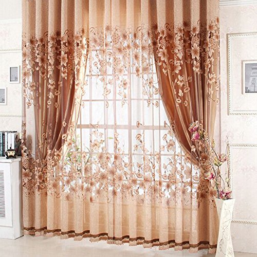 Chinatera Neue Blume Gedruckt Tür Fenster Transparent Gardine (Kaffee)
