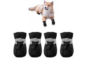 COYUN 4 pcs Bottes de Chien, Bottes pour Chiens, Chaussettes Antidérapantes pour Chiens avec Bandes De Fixation Réglables, Renforcement Protège Pattes de l’Animal et Les Sols Intérieurs Convient Chien