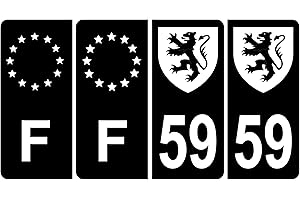HADEXIA Lot de 4 Autocollant Sticker Plaque d'immatriculation Voiture 59 Blason des Flandres Noir & F Europe