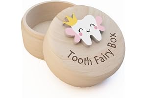 Knource Wooden Tooth Fairy Box Dropped Tooth Keepsake Storage Box for Boys and Girls Cute Lost Tooth Holder Toddler Teeth Case (Pink Wing)