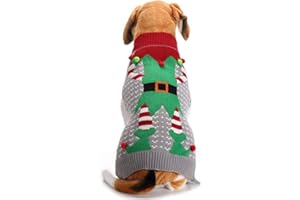 DELIFUR DELIFUN Noël Clown Chien Pull d'hiver pour Animal de Compagnie Ugly Elf Pull pour Animaux de Compagnie Vacances et Fête pour Chien et Chat(Elfe,XL)