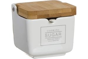 ROCKING GIFTS Deco Line Sucrier en céramique, Blanc avec Couvercle en Bois 8 cm