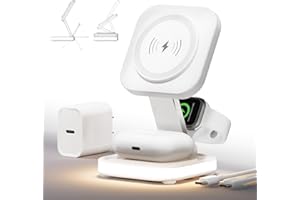 GEJIN 5 in 1 Mag-Safe Ladegerät mit 15W Wireless Charging Station für iPhone 17/16/15/14/13/12 Serie, AirPods 3/2/Pro (inkl. 25W Netzteil und 1m USB-C Kabel)