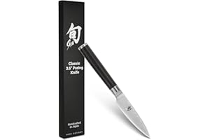 KAI Shun Classic Couteau d'Office Japonais 9 cm Longueur de Lame - Couteau Damas 32 Couches Noyau VG MAX - 61 (±1) HRC - Manche en Pakkawood - Fabriqué au Japon - Couteau à Légumes Éplucheur Forgé