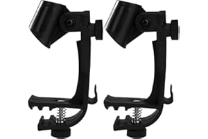 MENGH-SHOP Clips de Micrófono de Tambor Ajustables Abrazadera de Tambor de Micrófono de Plástico Portátil para Borde de Montaje en Tambor 1 Par (Negro)