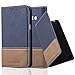 Produktbild Cadorabo Hülle für Samsung Galaxy J1 2015 (5) - Hülle in DUNKEL BLAU BRAUN – Handyhülle mit Standfunktion und Kartenfach aus Einer Kunstlederkombi - Case Cover Schutzhülle Etui Tasche Book
