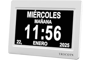 TROCOTN Reloj Digital de 7 Pulgadas, Calendario, Pantalla Grande, Reloj Despertador, Reloj de Pared (Blanco)