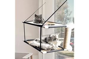 Blueshyhall Sièges de fenêtre pour chats à double couche Lit pour chat Hamac pour chat avec planche à gratter pour chat jusqu'à 10 kg Fat Cats couchette de fenêtre pour chats double