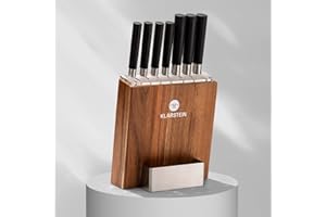 Klarstein Couteau Cuisine, Lot 7 Couteau de Cuisine Professionnel avec Bloc, Set Couteaux et Ustensiles de Cuisine en Acier Inoxydable, Kit Support Blocs Couteaux Professionnelle, Résistants Rayures