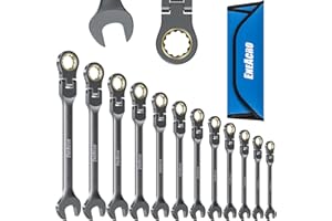 ENEACRO Set di chiavi combinate a cricchetto da 12 pezzi, set di chiavi antiscivolo a testa flessibile, metriche da 8 a 19 mm, 72 denti, struttura in Cr-V, nichelatura con borsa di stoccaggio