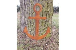 DEKO-IMPRESION Deko-Impression Stabiler Gartenstecker Anker. Maritimer Gartenstab Beetstecker Eisen Rost 68 cm, Braun