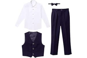 FYMNSI Set di Abbigliamento per Bambino Ragazzi Camicia a Maniche Lunghe + Pantaloni + Cravatta a Farfalla + Gilet 4pz Abiti da Cerimonia Smoking Completi da Sposa da Uomo 4-16 Anni