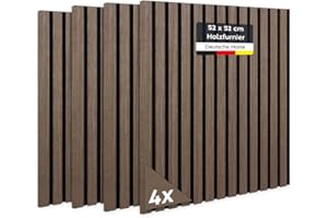 JELLE & JACOB Wandpaneele Akustikpaneele Holz Eiche Dunkel Furnier 52x52 cm, 4er Set 3D Wandpaneele Holz Wandverkleidung, Akustikpaneel Deko Wohnzimmer, Garderobe, Akustik Wand Paneele