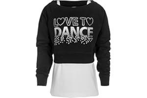 Brody & Co. Girls Dance Sweatshirts Vests Double Layer Tops Diamante Love To Dance Silver Sparkle Logo Gym Workout Play