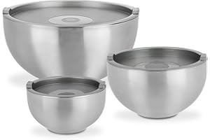 GSW Servier-Thermoschüssel – hochwertiges Servierschüssel-Set bestehend aus 3 Schüsseln mit Deckel, doppelwandige Isolierung warm und kalt – Edelstahl, rostfrei, 6-teilig, Silber