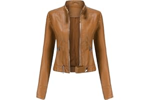 POLPQED Cazadora Cuero Mujer Negra Cazadora Polipiel Mujer Chaqueta Cuero Mujer Marron Leather Jacket Chaqueta Corta Para El Otoño, Primavera, Slim Parka Mujer Cuello de Solapa 5 Colores S,M,L,Xl,Xxl