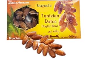 BAZACHI Natural Golden Tunisian Dates with Branches, Fresh and Sweet Mediterranean Fruit, Traditionally Harvested, 900g Large Family Pack