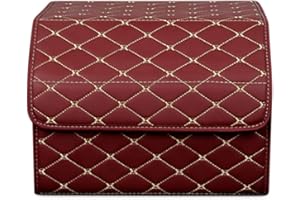 Ergocar Maletero Organizador para Coche Cuero de Lujo PU Almacenamiento Bolsa Impermeable Plegable Organizador para Auto/SUV/Camión (Vino Tinto-M)