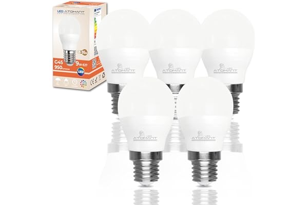 LED ATOMANT Pack 5x Bombilla LED E27 G45 9W. Color Blanco Calido (3000K). 950 lumenes. Casquillo grueso. Equivalente 95W tradicional.