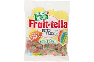 Fruittella Bites Frizz, Caramelle Gommose, Gusto Frutti Assortiti Frizzanti, con Succo di Frutta, senza Gelatina Animale, Confenzione da 1 busta da 140g, Ottime per la tua prossima Festa