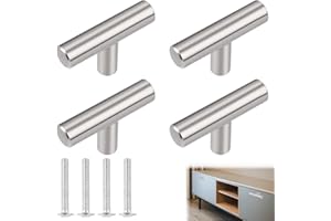 QttvbTna 4 Pcs T Bar Door Handles, Stainless Steel Single Hole T Bar Handle Silver Cabinet Handles, Furniture Drawer Pulls for Kitchen Bedroom Furniture Dresser