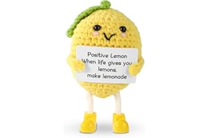 TOYMIS Divertente Limone Positivo, 11cm Emotivo Limone all'Uncinetto Bambola di Supporto con Biglietto di Incoraggiamento Bambola Positiva per Amici Famiglia Decorazione per Ufficio Bomboniere