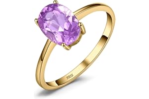 JewelryPalace Class Natural Gemstone Garnet Peridot Amethyst Citrine Blue Topaz Birthstone Solitaire Engagement Rings for Women, Anniversary 14K Gold Plated 925 Sterling Silver Promise Rings for Her
