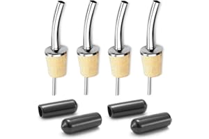 WJIAEER WJI Dispensador de Aceite de 4 Piezas,Vertedor de Botella con Tapón de Corcho,Pitorro Vertedor de Corcho,Pitorros de Acero Inoxidable para Botellas de Licor,Aceite y Vinagre,para vino,licores,cócteles