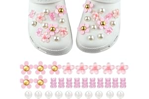 VANHVIS 30Pcs Flower Shoe Charms for Crocs, Clog Charms Pearl Shoes Decorations for Teens Girls