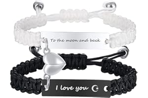 TempBeau Personalised Couple Bracelet Men Women : Matching Couple Bracelets Adjustable Length Customed Friendship Bangle for Boy Girl Friend Husband Wife Family Jewelry Gifts