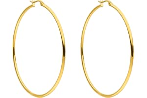PURELEI® Hoops kolczyki (złote, srebrne, różowe złoto), wodoodporne kolczyki dla kobiet, kreole ze stali nierdzewnej, prezent dla kobiet, średnica 63 mm
