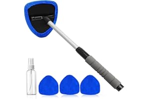 CNDIYALD Windscreen Cleaner Tool, 180° Rotating Head Extendable Windscreen Cleaner Bursh with 4 Reusable & Washable Pads Car Demister Window Cleaning Kit for SUV RV Truck, Car Demister