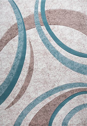 Designer Teppich mit Konturenschnitt Muster Modern Gestreift Türkis Creme Beige Meliert – VIMODA, Maße:120×170 cm - 4