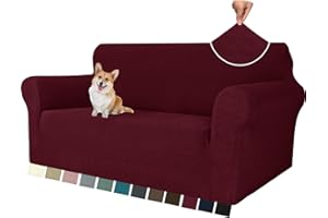 ‎YSTELLAA YSTELLAA Stretch Sofa Überzug 2 Sitzer, Sofaschoner rutschfest Mit Armlehne, Dicke Sofabezug Für Hunde Katzen Und Haustiere, Universal Jacquard Sofabezug, Waschbare Sofa Cover, Rot