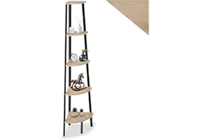 TecTake® Étagère d'angle 5 Niveaux de Tailles différentes 34 x 34 x 158,5 cm Étagère Rangement Style Industriel Meuble de Rangement Chambre Bureau Salon Etagere Bois et Acier Bibliothèque, Bois Clair