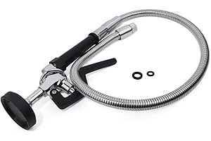 POUGEO Pre-Rinse Sprayers Brass Swivel Sink Spray Head Replacement Part Handheld Dishwasher Accessories Brushed Chrome for Commercial Kitchen Taps (Sprayer with 38inch Hose)